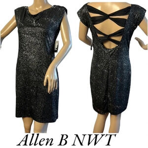 Sequin Dress by Allen Schwartz NWT  black shimmer dress, back cut out, ribbons